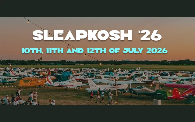 Sleapkosh 2026 airfield, aircraft lined up across the site