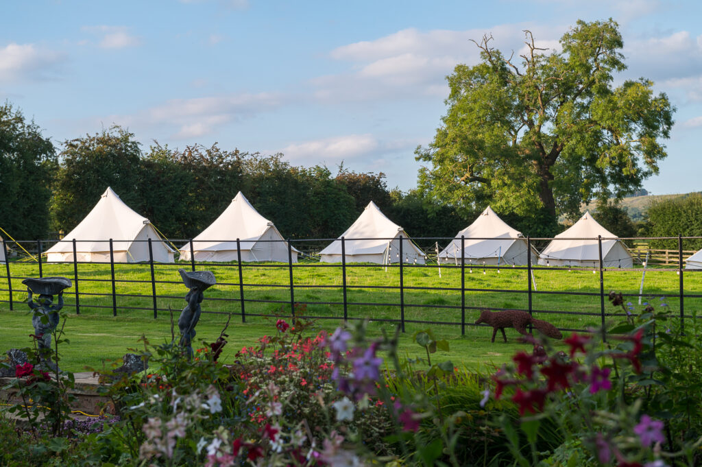 Bell Tent Village at outdoor wedding venue in York